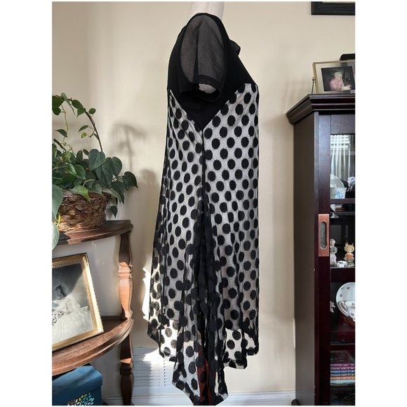 Clotheshead Black Sheer Polka Dot Dress w/ Ivory Underlay, sz M - Picture 4 of 10